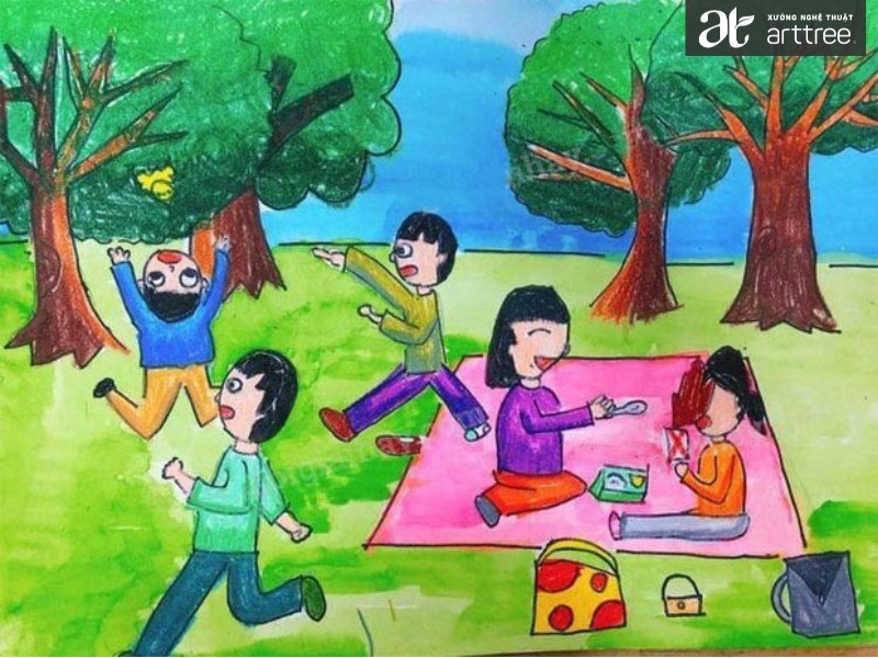 Hình ảnh tranh vẽ picnic dưới cây